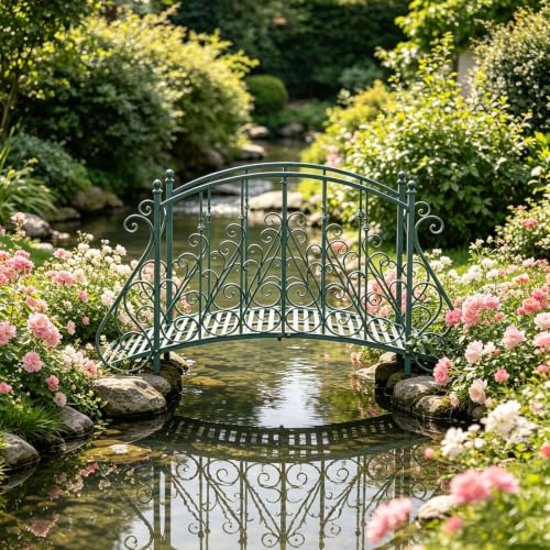 sunbiaouk Metal Arch Zen Garden Bridge, Decorative Footbridge