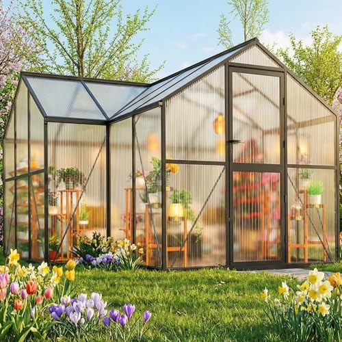 12X12 FT Greenhouse for Outdoors, Polycarbonate Walk-in Green House for Outside, Reinforced Aluminum Frame Greenhouses, Heavy Duty Garden, Patio, Backyard Flower Planting