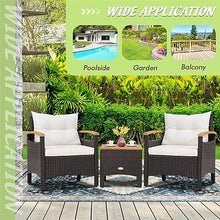 DUYHBAWRS 3PCS Patio Rattan Furniture Set Wooden Armrest Table Top Cushioned Deck