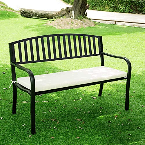 Garden Bench Outdoor Benches Park Bench Patio Garden Bench Backyard Benches, Outdoor Park Bench Lounge Chair, Cast Iron Steel Frame Metal Garden Back Seat, Outdoor Wrought Iron Patio Bench with Armres