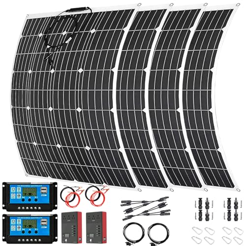 1200 Watt Solar Panel Kit, 4×300 Watt Flexible Solar Power Panel Photovoltaic Module with 40A Solar Charge Controller & Inverter Monocrystalline Solar Panel for Camping Off Grid Battery Charging Boat