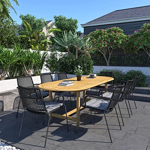Amazonia Bristol 9-Piece Outdoor Oval Extendable Dining Table Set Certified Teak Amazonia