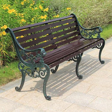 ERoomQ Outdoor GThe Bench,Outdoor GThe Park Patio Bench, Rust Resistant Cast Iron Frame Patio Lawn Bench, Weather Resistant Solid Wood Leisure Slatted Seat
