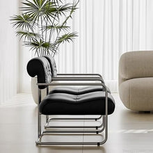 OUTIFUOSSR Mid-Century Modern Lounge Chair - Italian Minimalist Single Sofa with Stainless Steel Frame(Black)
