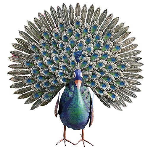 AKSHVA Outdoor Statues for Garden, Front Porch Peacock Sculpture, Retro Iron Art Simulation Peacock Display Garden Garden Animal Decoration Landscape Blue Peacock Decoration (Color : B)