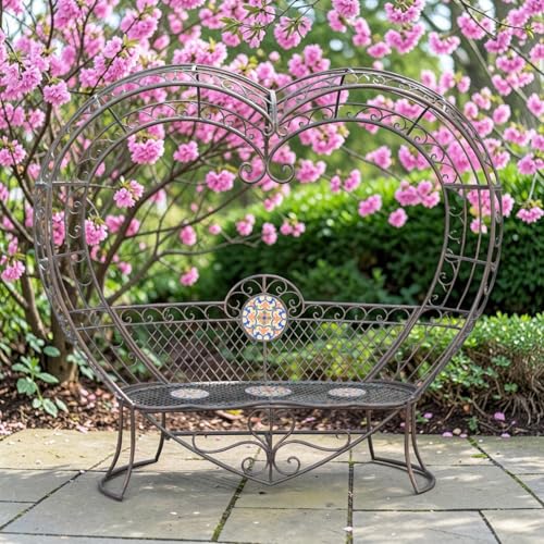 Zaer Ltd. 6.9ft. Montpellier Heart Bench with Mosaic Accent Écusson (Antique Bronze)