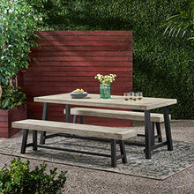 GDF Studio Outdoor Acacia Wood Picnic Dining Set, Sandblast Light Gray and Black