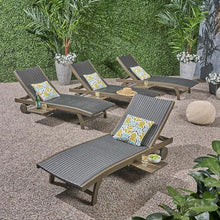 Christopher Knight Home Banzai Outdoor Wicker and Wood Chaise Lounge with Pull-Out Tray Grey