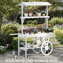 Wooden Flower Cart Display Stand with Wheels, Decorative Plant Bouquet Shelf with Canopy, Rolling Candy Cart for Store, Garden, Party Decor Brown D-L41.1" xW18.1 xH57.2