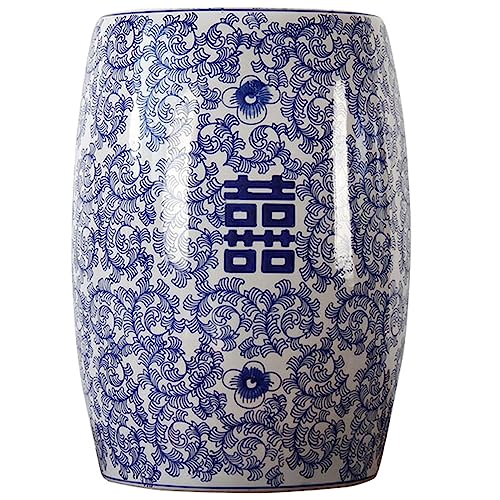 Ceramic Drum Table,Ceramic Drum Stool,Decorative Ceramic Garden Stool, Glazed Hollow Celadon Shoe-Changing Stool Drum Stool, Suitable for Outdoor Garden,