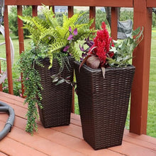 Sunnydaze 20" Square Tall Wicker Outdoor Planter, Brown, 8pk