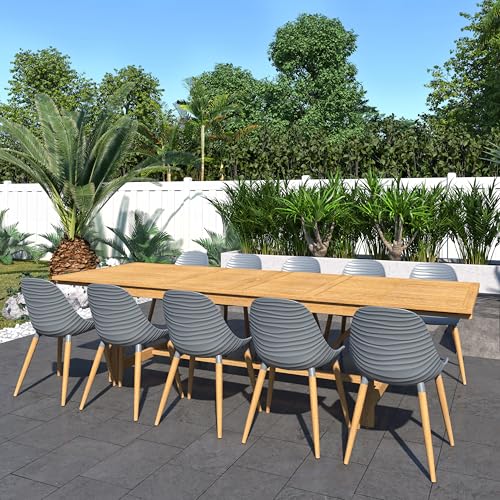 Amazonia Rectangular Extendable Patio Dining Set with 10 Chairs, 11-Piece, Grey
