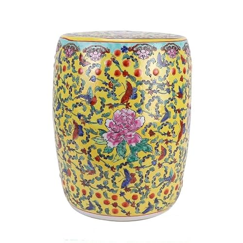 LINKIO Garden Stool Decorative Garden Stool, Hand-Painted Pastel Peony Design, Vintage Round Drum Style, Indoor Outdoor Multi-Purpose Table Ottomans(C)