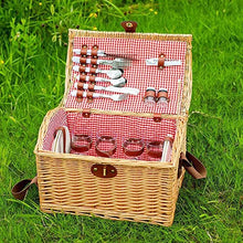 Rustic Picnic Basket, Willow Hamper Basket Sets with Utensils Cutlery Perfect for Picnic Handmade with Washable Lining Basket for Outdoor Camping