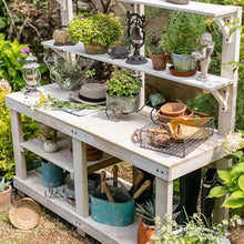 MKYOKO Outdoor Garden Potting Bench Open Shelf 4 Layer Multifunction Storage Flower Plant DIY Workstation for Patio Courtyards Balcony