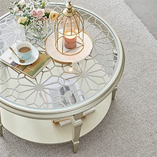 Living Room Table Modern Wood Round Coffee Table with Hollow Carving and Glass Top, 31.4/39.3" Elegant Luxury Round Sofa Table for Living Room Outdoor Side Table (Size : 1.0m)