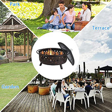 SLGGPJBU Portable Fire Pit & Bowl, Large Outdoor Fire Pit w/Spark Screen & Handle Ring, Bonfire Wood Burning Heating Basin, Round Firepit Heater