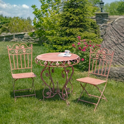 Zaer Ltd. Three Piece Metal Bistro Set with Aster Flower Accents Copenhagen 1843" (Flamingo Pink)