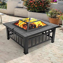 Outdoor Portabl Metal Fire Pit, 32-Inch Barbecue Square Table, Backyard Patio Garden Stove, Wood-Burning Fireplace