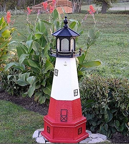 Backyard Crafts Amish-Made Vermillion, OH Replica Lighthouse with Base and Solar-Powered LED Lighting, 82" Tall