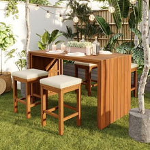 XITPEYEZY 5 Piece Outdoor Acacia Wood Bar Set with 4 Cushioned Stools