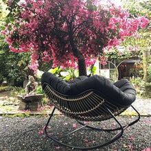 RUYICZB Outdoor Rocking Chair, Patio Wicker Egg Chair, Indoor & Outdoor Comfy Oversized Papasan Chair with Padded Cushion, Royal Rattan Rocker for Front Porch, Garden, Patio,Black