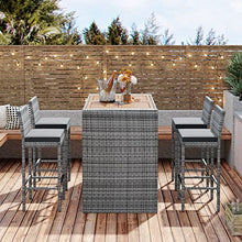 EPOFIT 5-Piece Wicker Outdoor Bar Set with 4 Cushioned Stools & Acacia Wood Table Grey