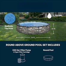 12ft x 30in Round Metal Frame Above Ground Swimming Pool, w/Pump