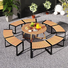 Moccha Outdoor Curved Bench, Acacia Wood Fire Pit Bench w/Slatted Seat, Metal Frame, Loveseat, Outside Chair, Patio Backless 2-Person Seating for Yard Deck Porch 800 LBS Max Load, Oil Painted (4)