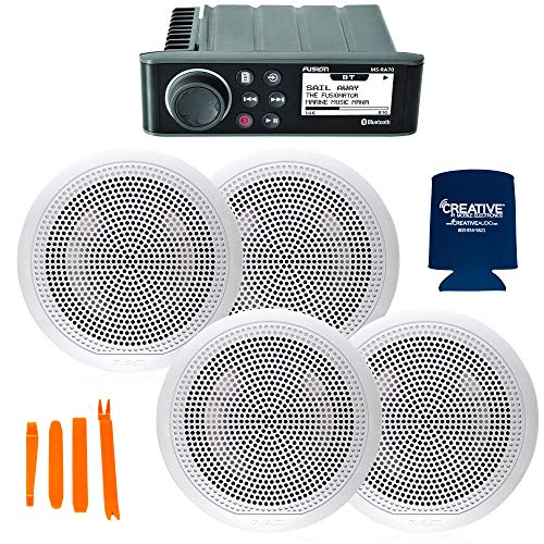 Fusion Entertainment Marine Receiver with 2 Pairs of EL-F651W 6.5" Coax Speakers White