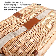 ZYBB Outdoor Picnic Basket Wicker Picnic Basket with Cutlery Handle and Shoulder Strap Large Storage Basket for 4 (Color:B)