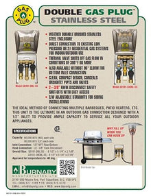 Burnaby Manufacturing Ltd 2# Double Gas Plug™, Stainless Steel, 1/2" Rear NPT Inlet, 2 x 3/8" Quick Disconnect Outlets