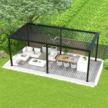 Kaimei Aluminum Pergola with Tilting Steel Louvers 10x19FT Outdoor Patio Cover Black