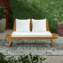 roomfitters Outdoor Teak Loveseat with Cushions, Patio Seating Bench, Natural Teak