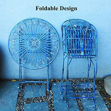 GPWDIEJB Outdoor Folding Patio Side Table Set with 2 Chairs Retro Wrought Iron End Table and Coffee Tables Round Metal Waterproof Bistro Tables for Garden Porch Balcony Yard Lawn.
