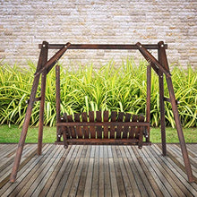 6.5ft Patio Swing Chair, 2-Seat Porch Swing with Stand, Wooden Patio Swing Chair Bench, for Garden, Poolside,Bench Swing Patio Seating Porch Swings,2 Seater with Stand for Front Deck (Carbonized)