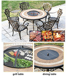 ERoomQ Wood Fire Pits Outdoor 122cm/48 Garden Grill Table - Wood Burning Fire Pit, Aluminum Round Indoor and Outdoor Table and Chair Set-with 4 Chairs, Suitable for Garden Terrace Lawn