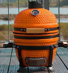 JOSOGO 13 Inch Outdoor American Style Multi-Functional Green Egg Ceramic BBQ Grill, Tabletop Smoker & Roaster(Black)