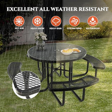 Gndigufa Picnic Tables with Umbrella Hole, Outdoor Steel Heavy Duty Commercial Grade Black Table, Bench Set for Lawn, Patio, Park, Yard, Garden, Porch (46'') (Round)