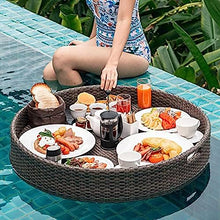 Floating Tray Luxury Floating Tray Table Bar - Floating Game or Card Table Tray for Pool - Rattan Wicker Serving Tray for Swimming Pool Dark Brown