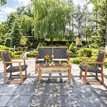 4 PCS Patio Rattan Furniture Set Acacia Wood Frame Sofa Loveseat Garden Single Sofa, Onesize