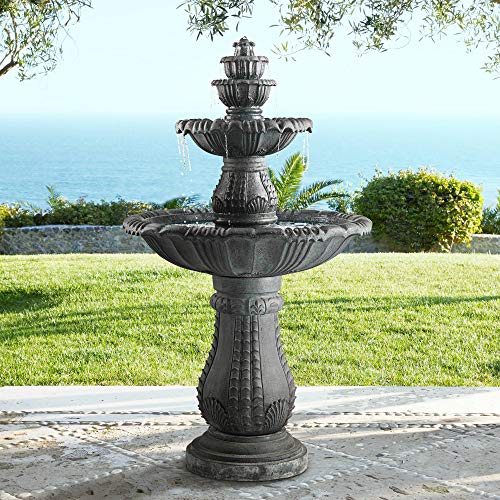 Hampton 56 3/4" High Slate Finish 4-Tier Outdoor Large Fountain with Light