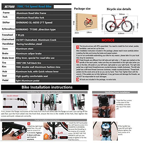 EUROBIKE Road Bike XC7000 Aluminum Frame Adult Bike Red