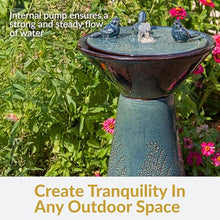 Sunnydaze 28" Ceramic Garden Water Fountain with LED Lights & Bird Accents