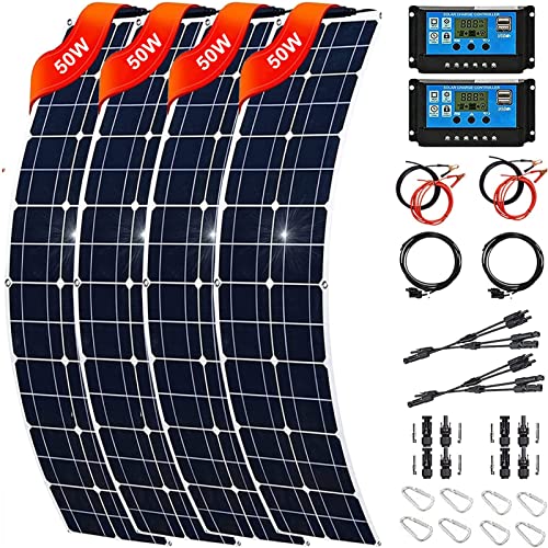 ISOLEI 200W Portable Solar Panel Kit,Flexible Solar Panel Monocrystalline Solar Battery Chargers Photovoltaic Solar Modules for RV, Outdoor Camping