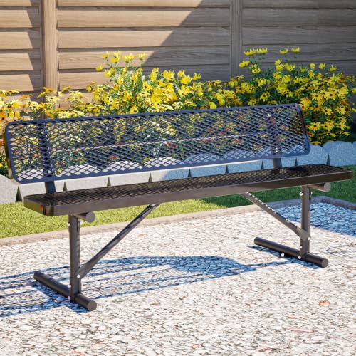 Metal Picnic Table, 72" Heavy Duty Outdoor Dining Table for 3-4 Adults, 882 LBS Capacity Galvanized Steel Table with Diamond Mesh Top and Ground Anchors, for Garden, Lawn, Patio, Porch, Park, Yard,Bla