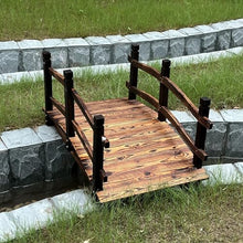 CMYUN Outdoor Arch Pond Bridge with Safety Rail, 140cm Long Carbonized Retro Wooden Bridge for Patio Farm Park Creek, Heavy Duty Footbridge Yard Decor