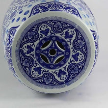 LINKIO Garden Stool Decorative Garden Stools Blue and White Tangled Lotus with Coin Hole Cool Stool Ceramic Pier Bathroom Shoe Bench Home Living Room Craft Bottle Ornaments Ottomans