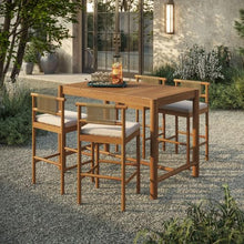Modway Eleni 5-Piece Outdoor Teak Wood Bar Set in Natural Sail – 56 Inch Rectangular Patio Bar Table with 4 Bar Chairs