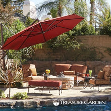 Treasure Garden AKZ PLUS Cantilever Umbrella 13' Sunbrella Heather Beige Canopy and Bronze Frame with Stationary Base